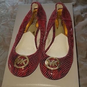 Michael Kors red and gold ballet flats, size 8